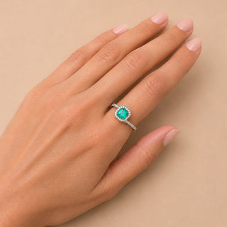 Crossed Halo Emerald Cut Ring